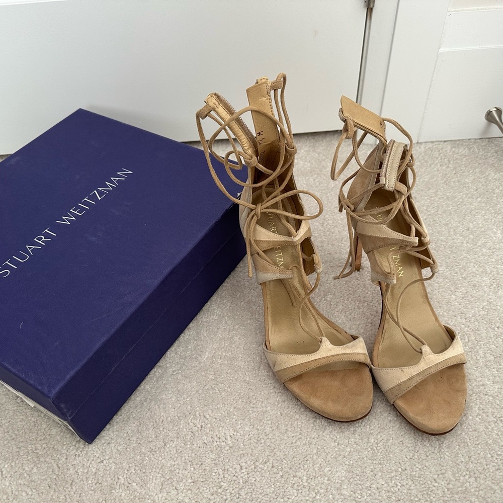 Stuart Weitzman Tan Lace-Up Heels